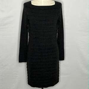 Akris Tiered Layers Long Sleeve Sweater Dress in Dark Grey - Size 6